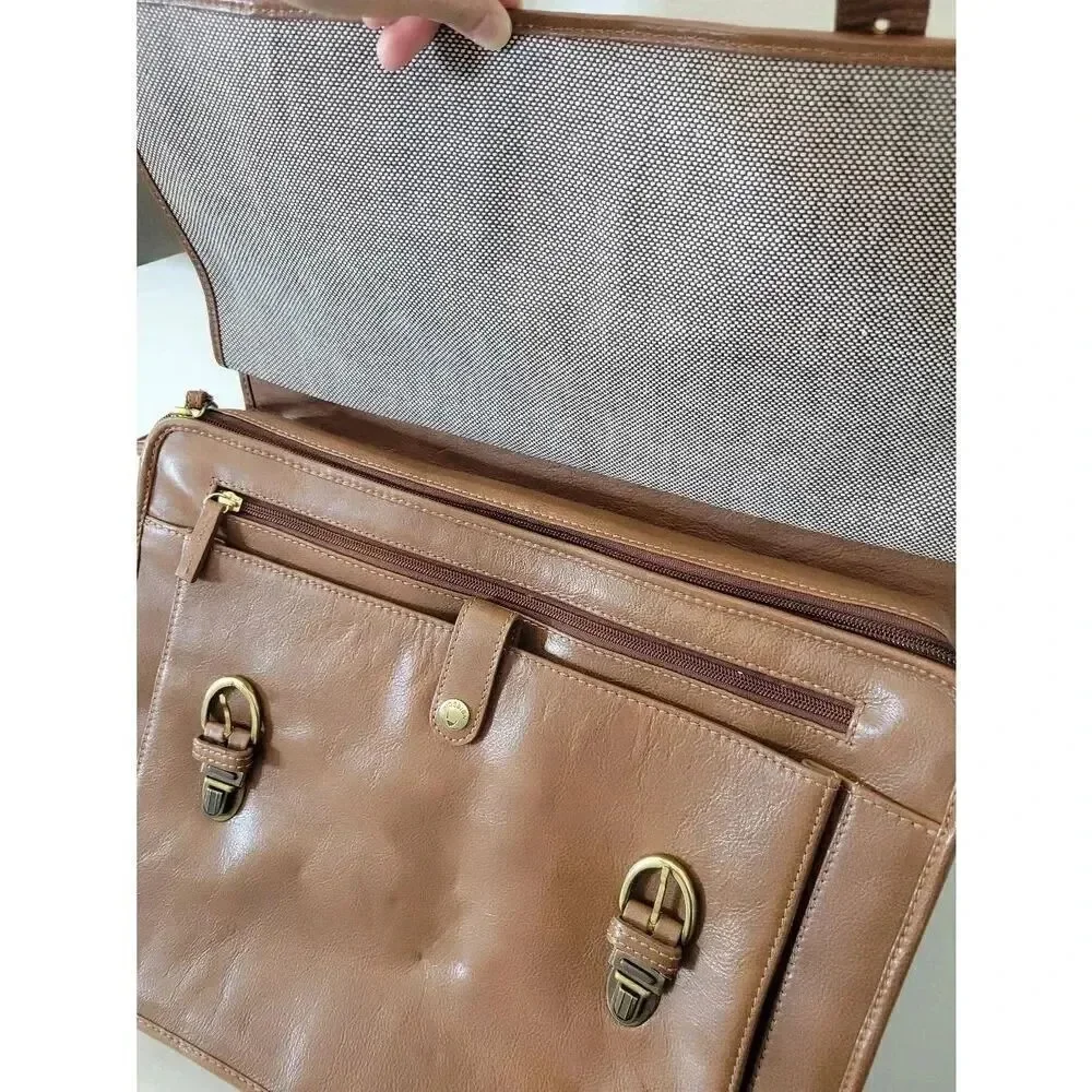 Hidesign By Scully H293 Flap Over Laptop Briefcase Brown NWT